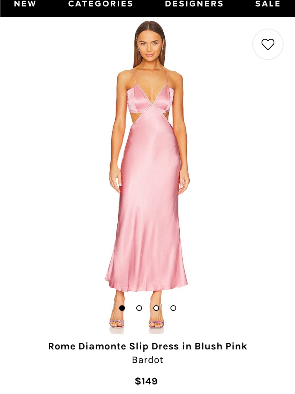 Bardot Satin Cut-Out Maxi Dress in Blush Pink